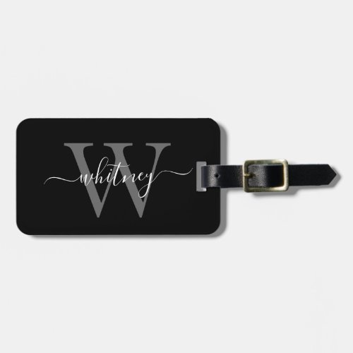 Simple Black and White Monogram Name Luggage Tag