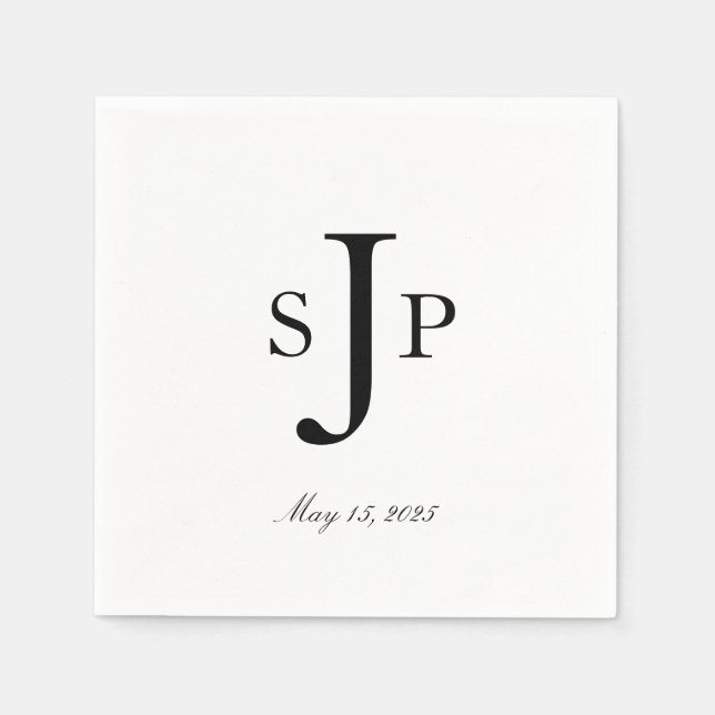 Simple Black and White Monogram Napkins (Front)