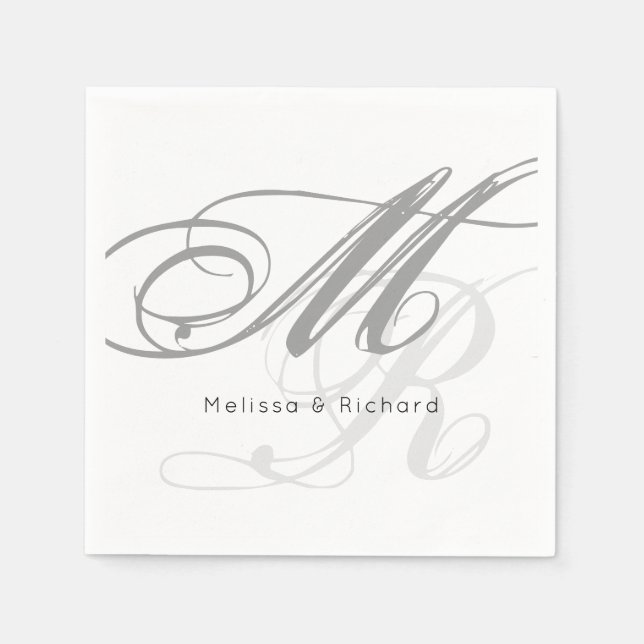 simple black-and-white monogram paper napkins (Front)