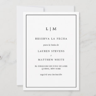 Simple Black and White Monogram Spanish Wedding Save The Date