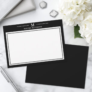 Simple Black and White Monogram Stationery Note Card