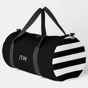 Simple Black and White Monogram Stripes Striped Duffle Bag