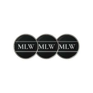 Simple Black and White Monogram Template Golf Ball Marker
