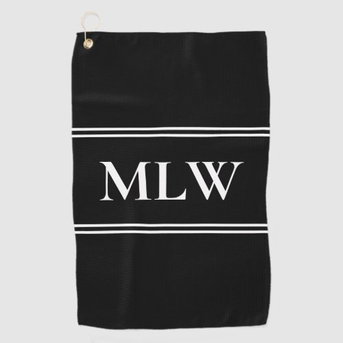 Simple Black  and White Monogram Template Golf Towel