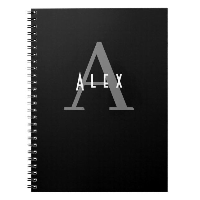 Simple Black and White Monogram w/ Name & Initial Notebook (Front)