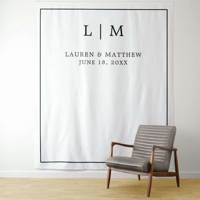 Simple Black and White Monogram Wedding Backdrop (In Situ)