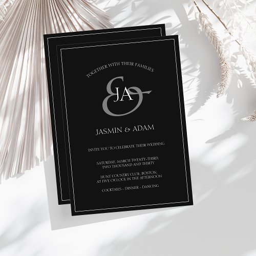 Simple Black and White Monogram Wedding Invitation