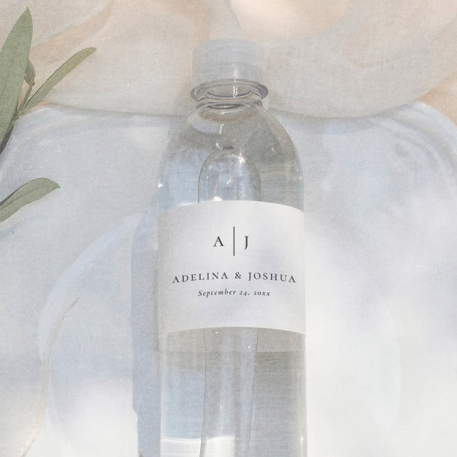 Simple Black And White Monogram Wedding Water Bottle Label (Creator Uploaded)