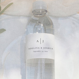 Simple Black And White Monogram Wedding Water Bottle Label