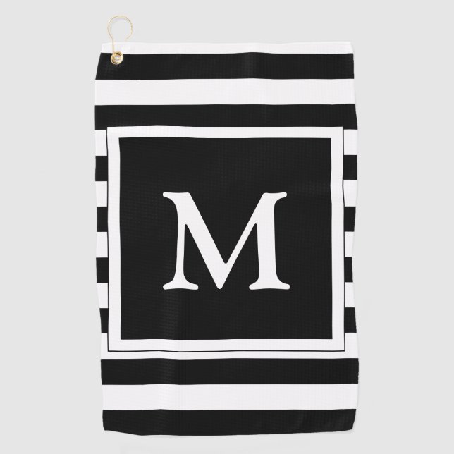 Simple Black and White Monogrammed Golf Towel (Front)