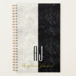 Simple Black And White Monogrammed Planner at Zazzle