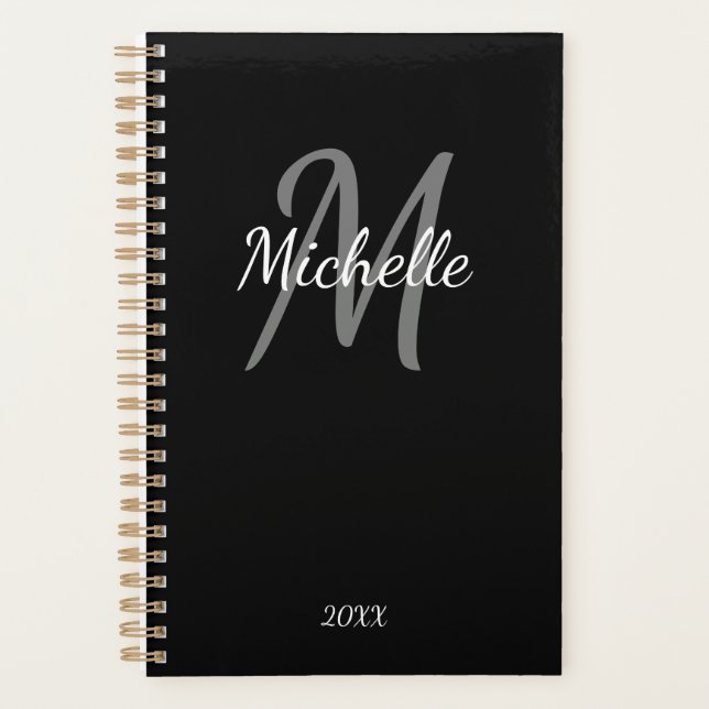 Simple Black and White Monogrammed Planner (Front)