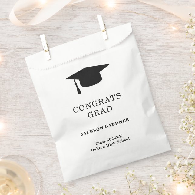 Simple Black and White Mortar Board Graduation Favor Bag (Clipped)