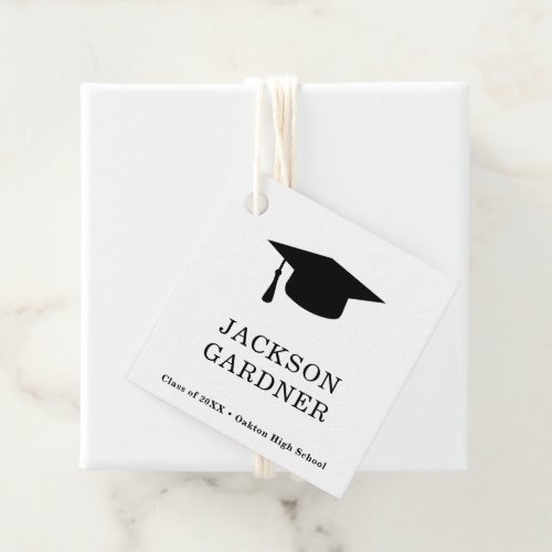 Simple Black and White Mortar Board Graduation Favor Tags