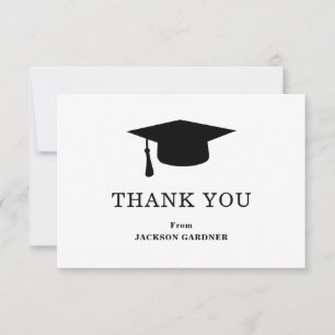 Simple Black and White Mortar Board Graduation Thank You Card