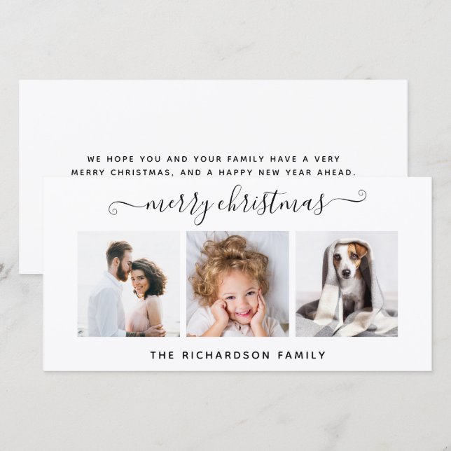Simple Black and White Multi Photo Merry Christmas Holiday Card (Front/Back)