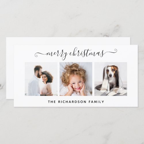 Simple Black and White Multi Photo Merry Christmas Holiday Card