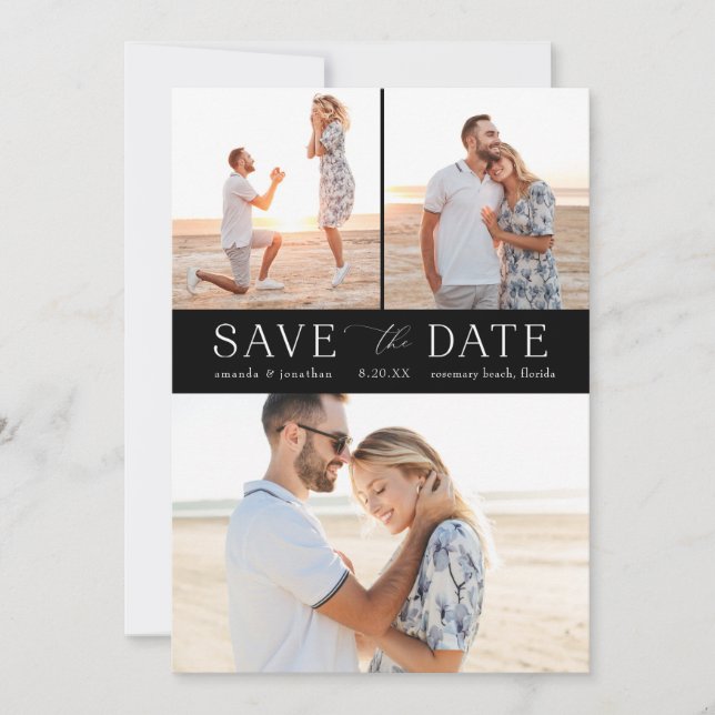 Simple Black and White Multi-Photo Save the Date Invitation (Front)
