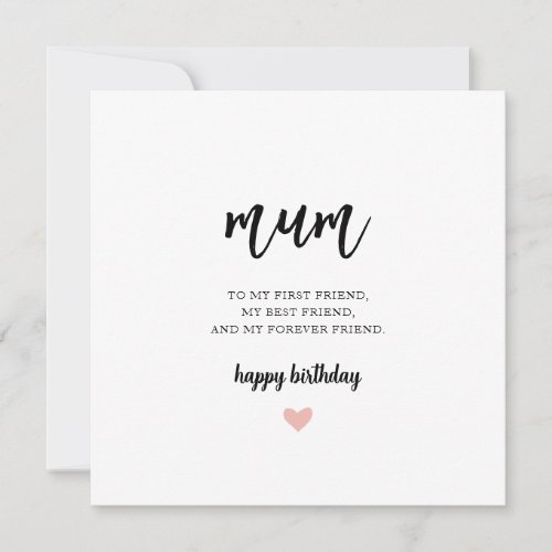 Simple Black and White Mum Birthday Card