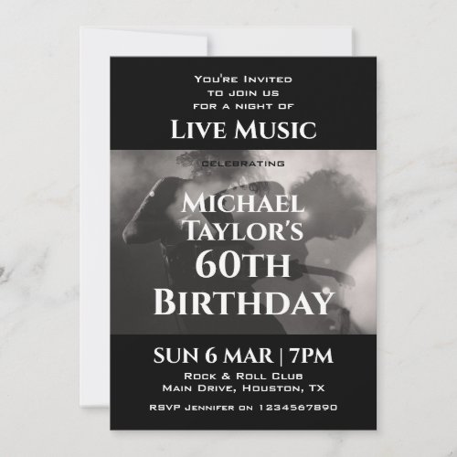 Simple Black and White Music 60th Birthday Party Invitation