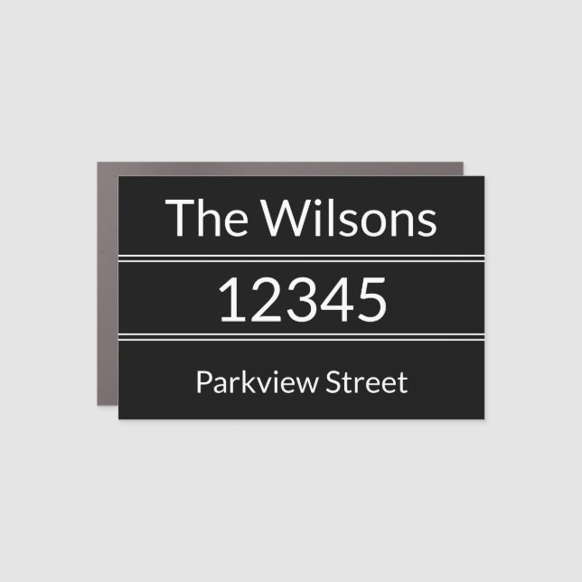 Simple Black and White Name Address Mailbox Magnet (Front)