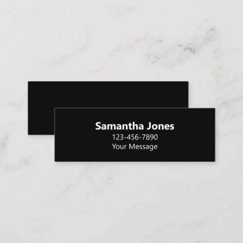 Simple Black and White Name Message Phone Number Mini Business Card
