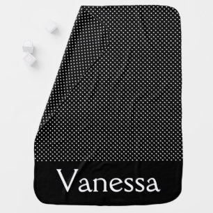 Simple Black and White Name Polka Dot Baby Blanket