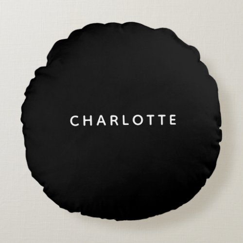 Simple Black and White Name Round Pillow