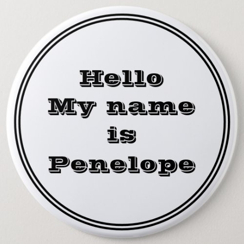 Simple Black and White Name Tag Pinback Button