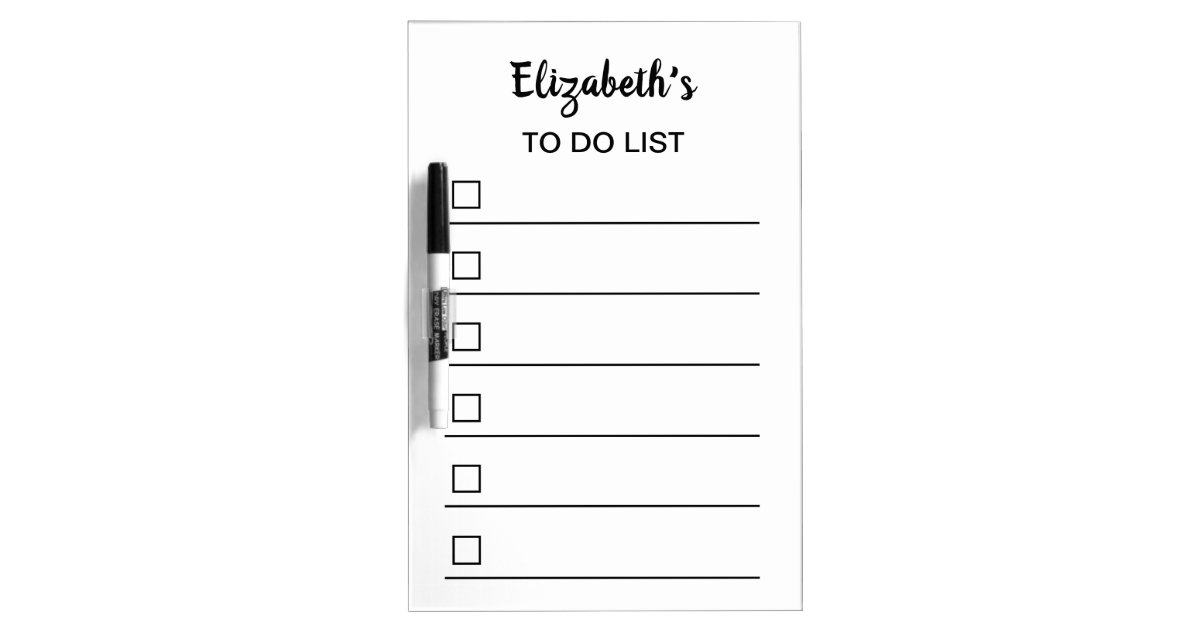 Simple Black and White Name Template To Do List Dry Erase Board Zazzle