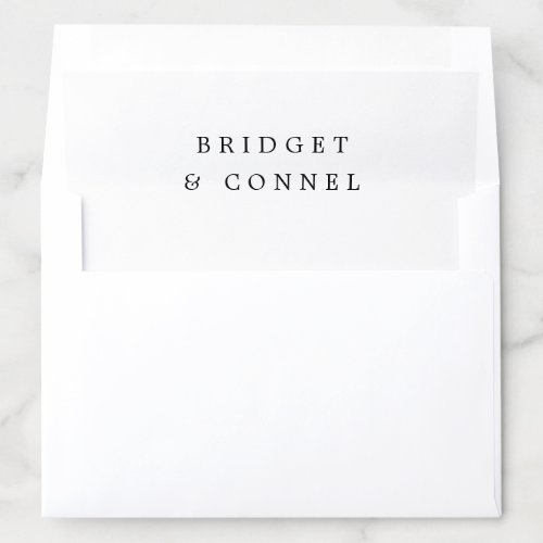 Simple Black and White Names Wedding Envelope Liner