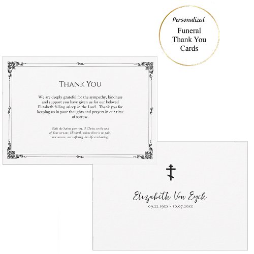 Simple Black and White Orthodox Christian Funeral Thank You Card