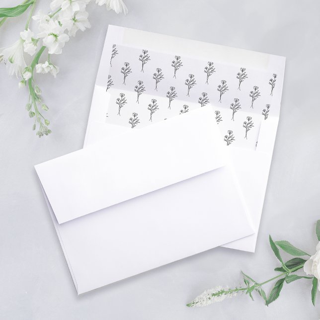 Simple Black and White Outline Floral Patterned Envelope Liner (Creator Uploaded)