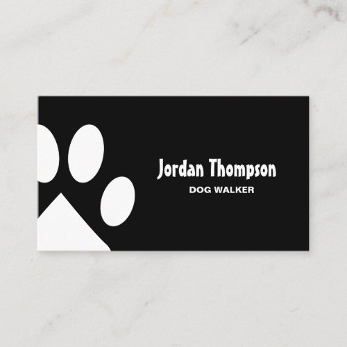 Simple Black and white paw illustration dog walker Business Card