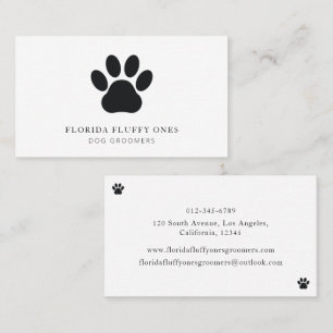 Simple Black and White Paw Print Dog Groomer Business Card
