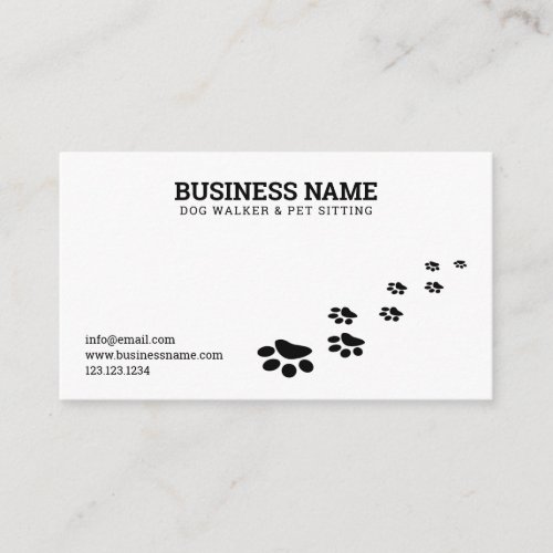 Simple Black and White Paw Print Dog Walking Business Card