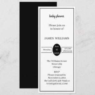 Simple Black And White Personalised Baby Shower  Invitation