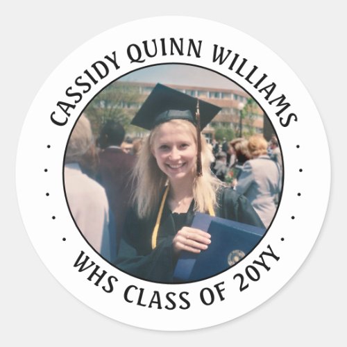 Simple Black and White Photo Class Year Graduation Classic Round Sticker