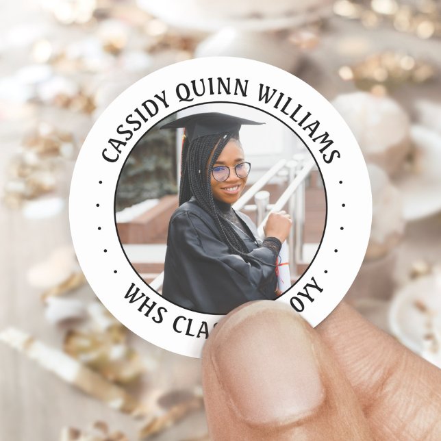 Simple Black and White Photo Class Year Graduation Classic Round Sticker (Creator Uploaded)