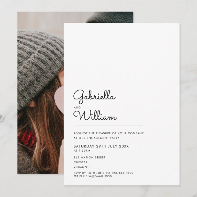 Simple Black and White Photo Engagement Invitation (Front/Back)