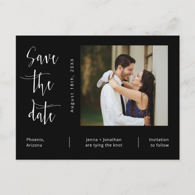 Simple Black and White Photo QR Code Save The Date Postcard (Front)