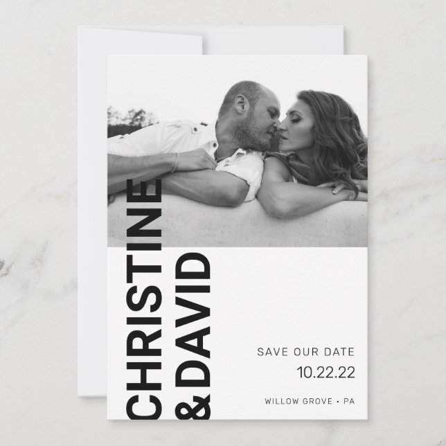 Simple Black and White Photo Save the Date Card (Front)