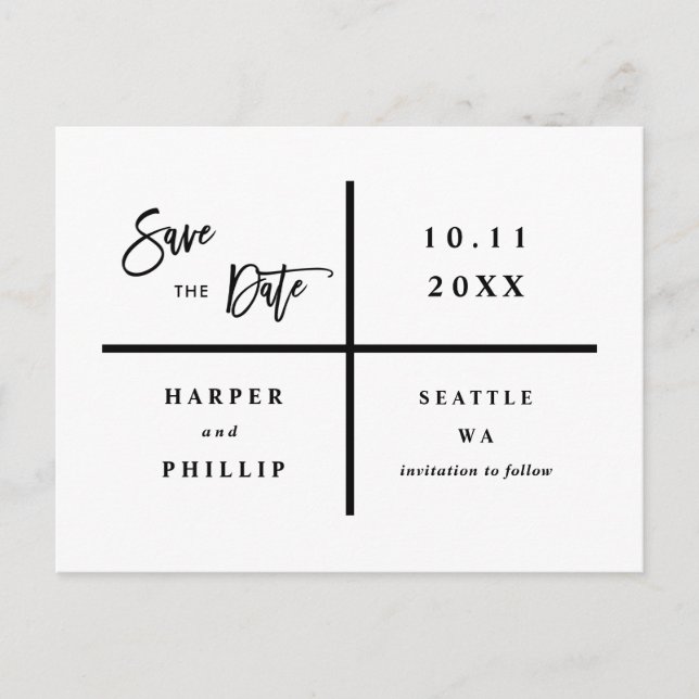 Simple Black and White Photo Save the Date Postcard (Front)