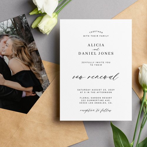 Simple black and white photo vow renewal wedding invitation