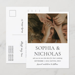 Simple Black and White Photo Wedding Save the Date Announcement Postcard
