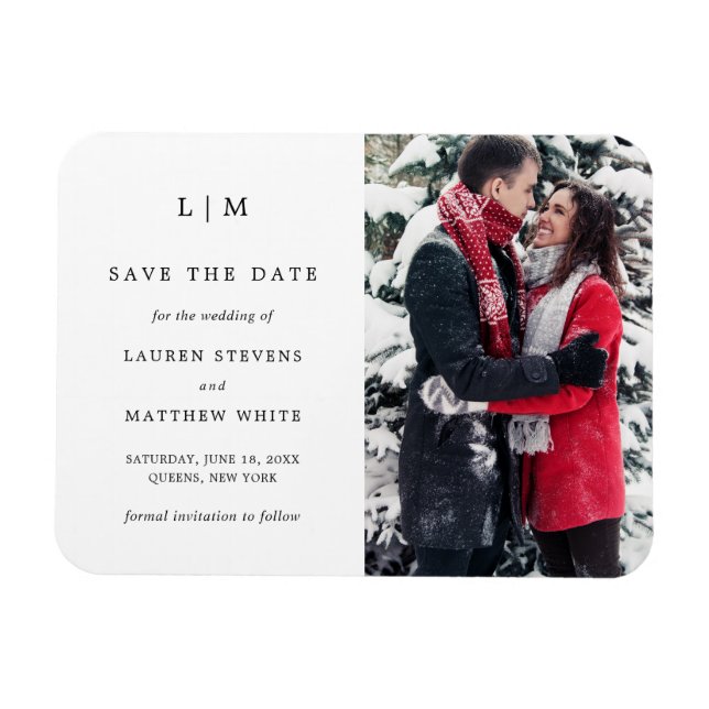 Simple Black and White Photo Wedding Save the Date Magnet (Horizontal)