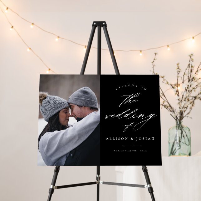 Simple Black and White Photo Wedding Welcome Foam Board (In Situ (Stand))