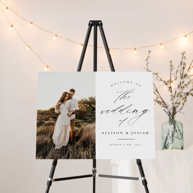 Simple Black and White Photo Wedding Welcome Foam  Board (In Situ (Stand))