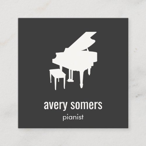 Simple Black and White Pianist Piano Square Business Card