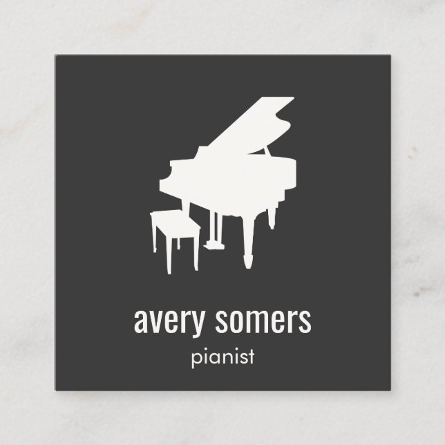 Simple Black and White Pianist Piano Square Business Card (Front)